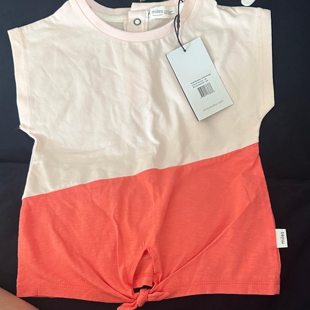 MILES Colorblock Pink and Coral Tie-Front Top size 24 months. Nwt